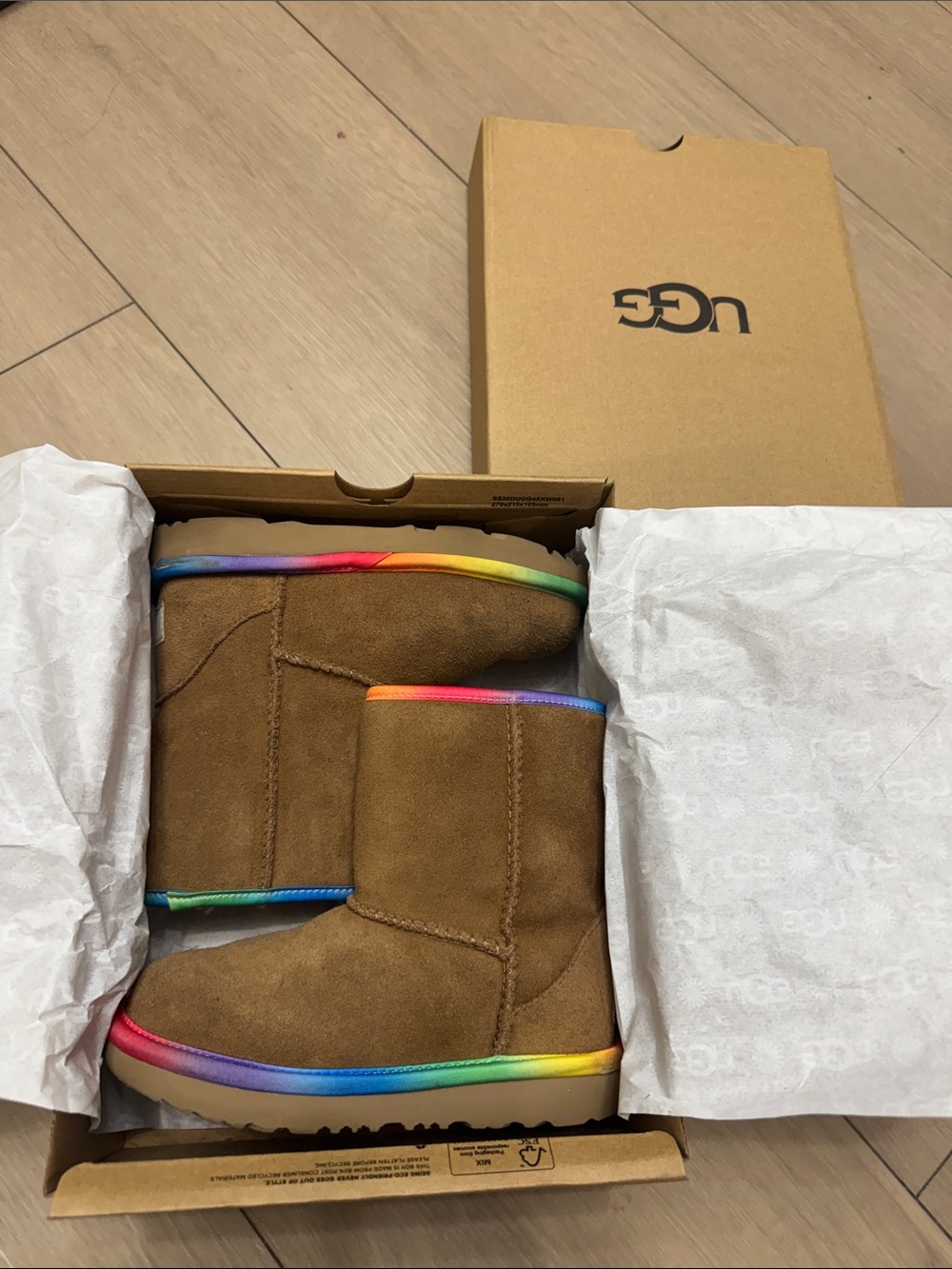Girls Brown Rainbow Trim UGG Boots